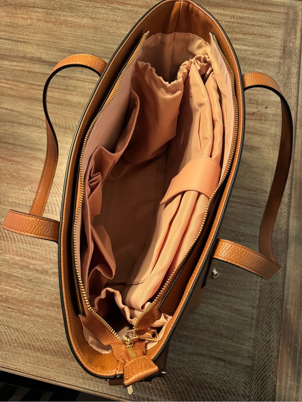 Poppy & Peonies Cognac Brown Go Getter Tote with Detachable Strap - Picture 3 of 4